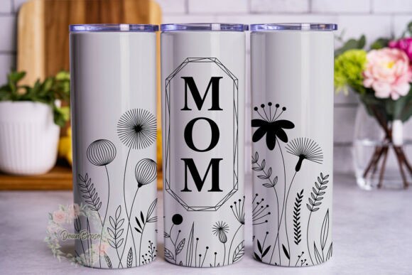 Black White Floral MOM Wrap: Graphics for Tumbler Wraps
