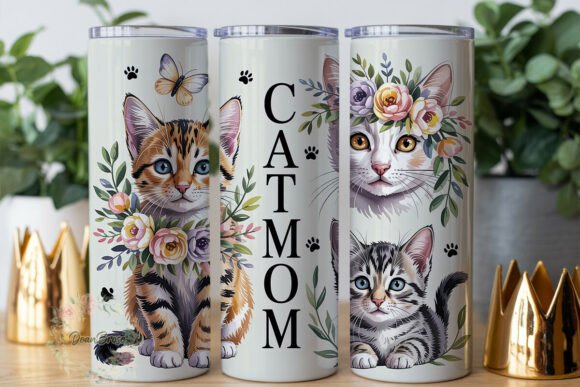 Cat Mom Floral Tumbler Graphics for Brand Wraps