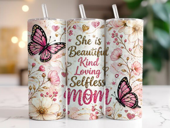 Glitter Mom Butterfly: Graphics for Tumbler Wraps