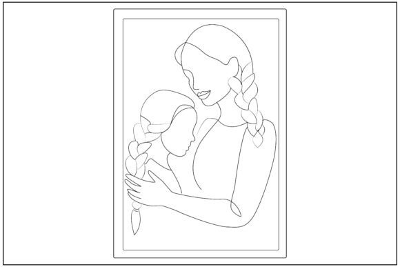 Mom Braiding Daughter Hair Line Art: Graphics & Illustrations