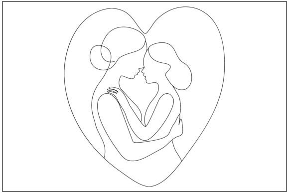 Mom Daughter Line Art: Graphics & Illustrations