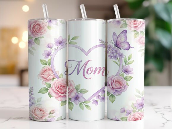 Mothers Day Heart Floral Mom Tumbler PNG for Graphics & Wraps