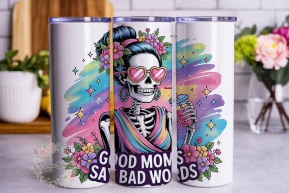 Skull Mom Floral Heart: Graphics for Tumbler Wraps