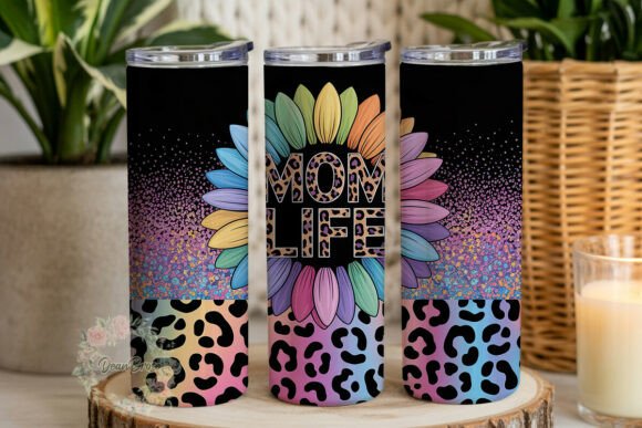Vibrant Mom Life Leopard Sunflower PNG for Tumbler Wraps and Graphics
